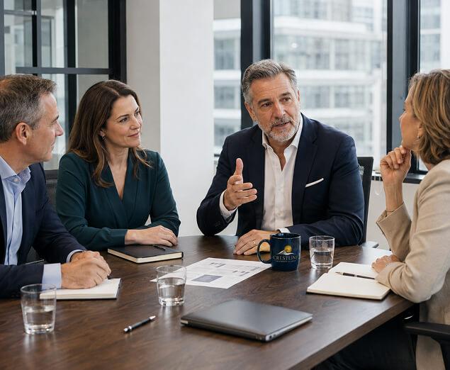 Corporate team having a business discovery meeting in conference room